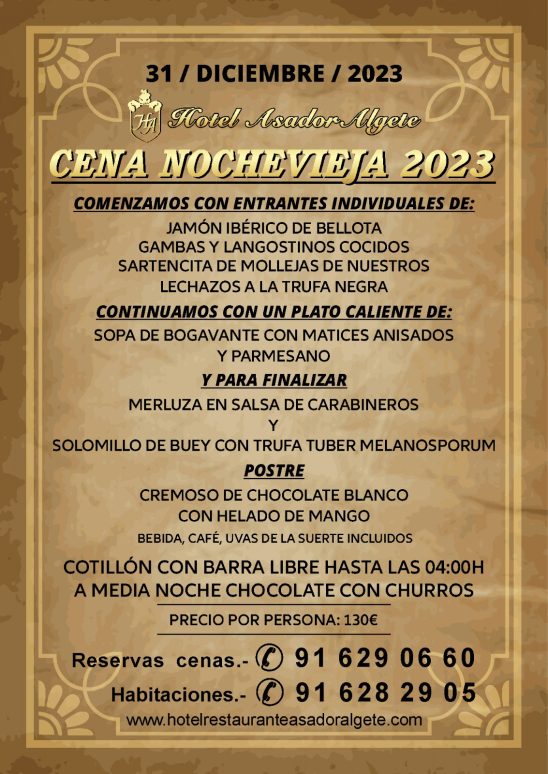 Menú Nochevieja 2023