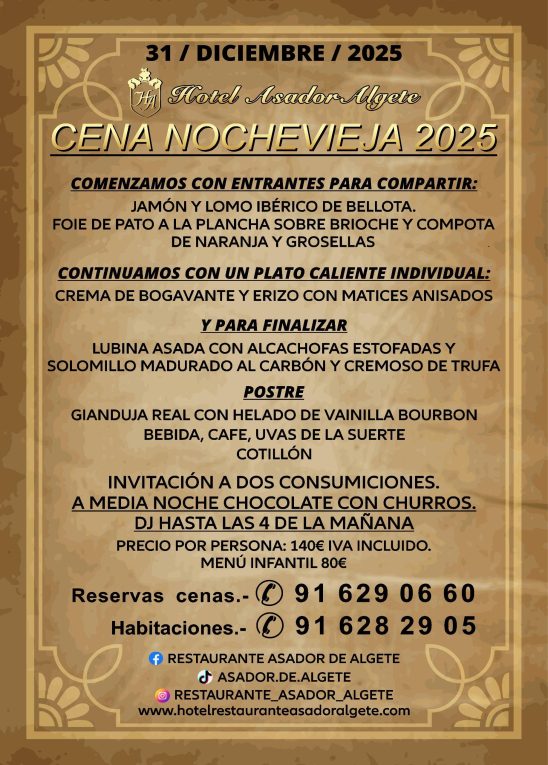 Nochevieja 2025 en Restaurante Asador Algete